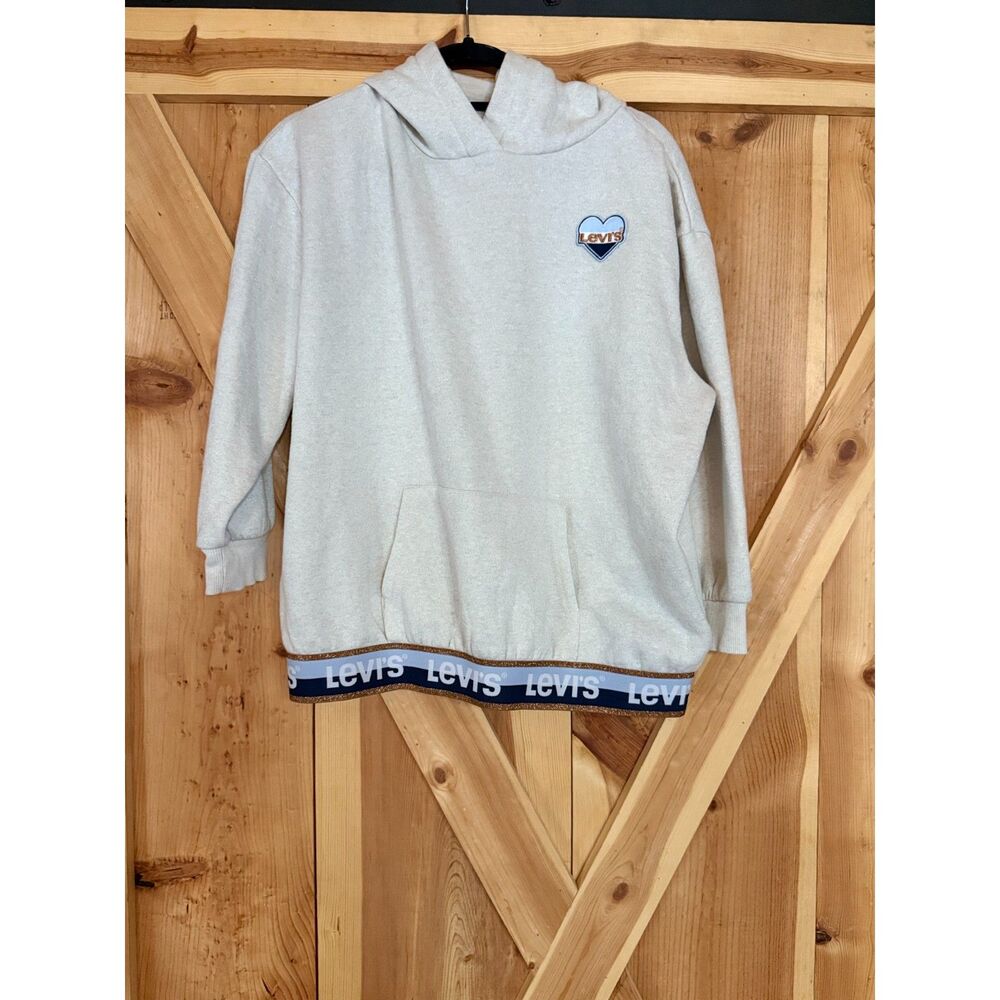 Levis Girls L 12-13 White Glitter Heart Patch Sweatshirt Pullover Hoodie Winter